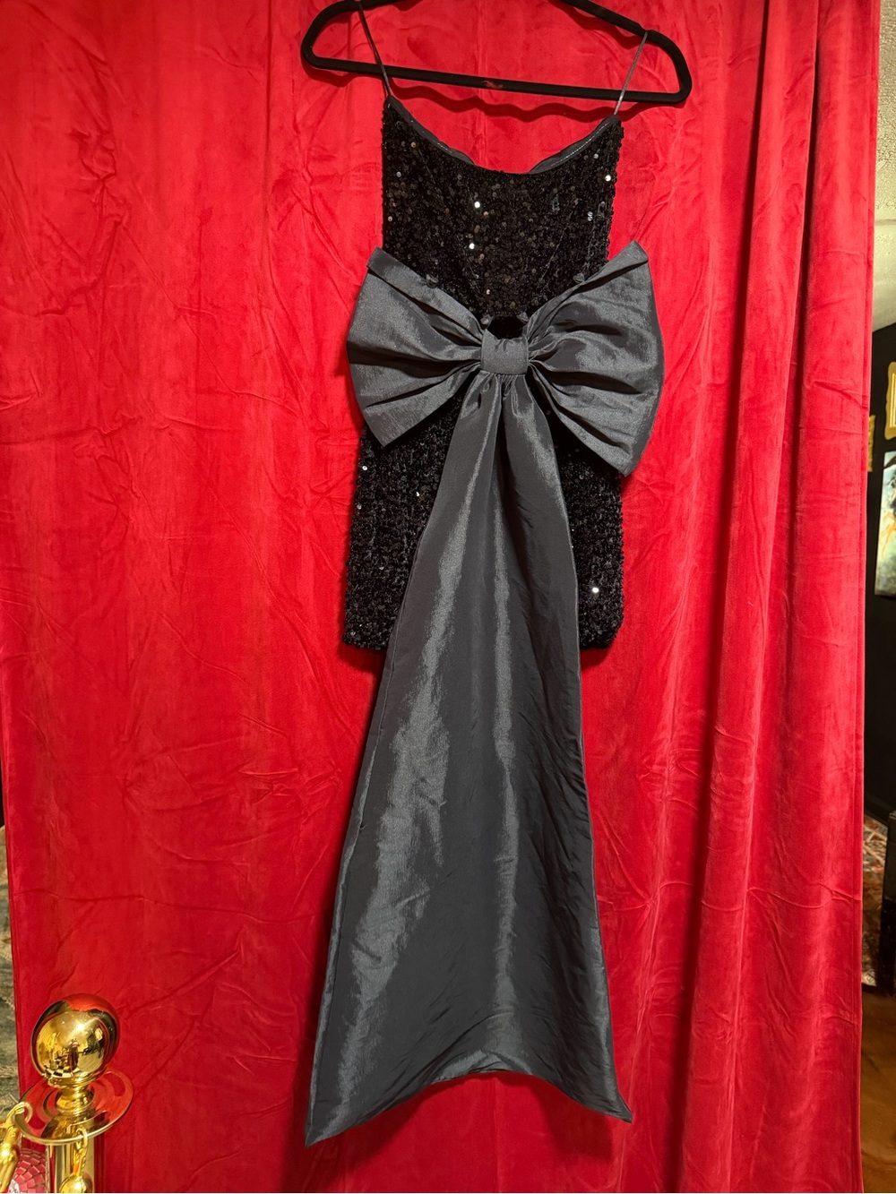 Sandro Black Sequin Mini Dress with Oversized Bow